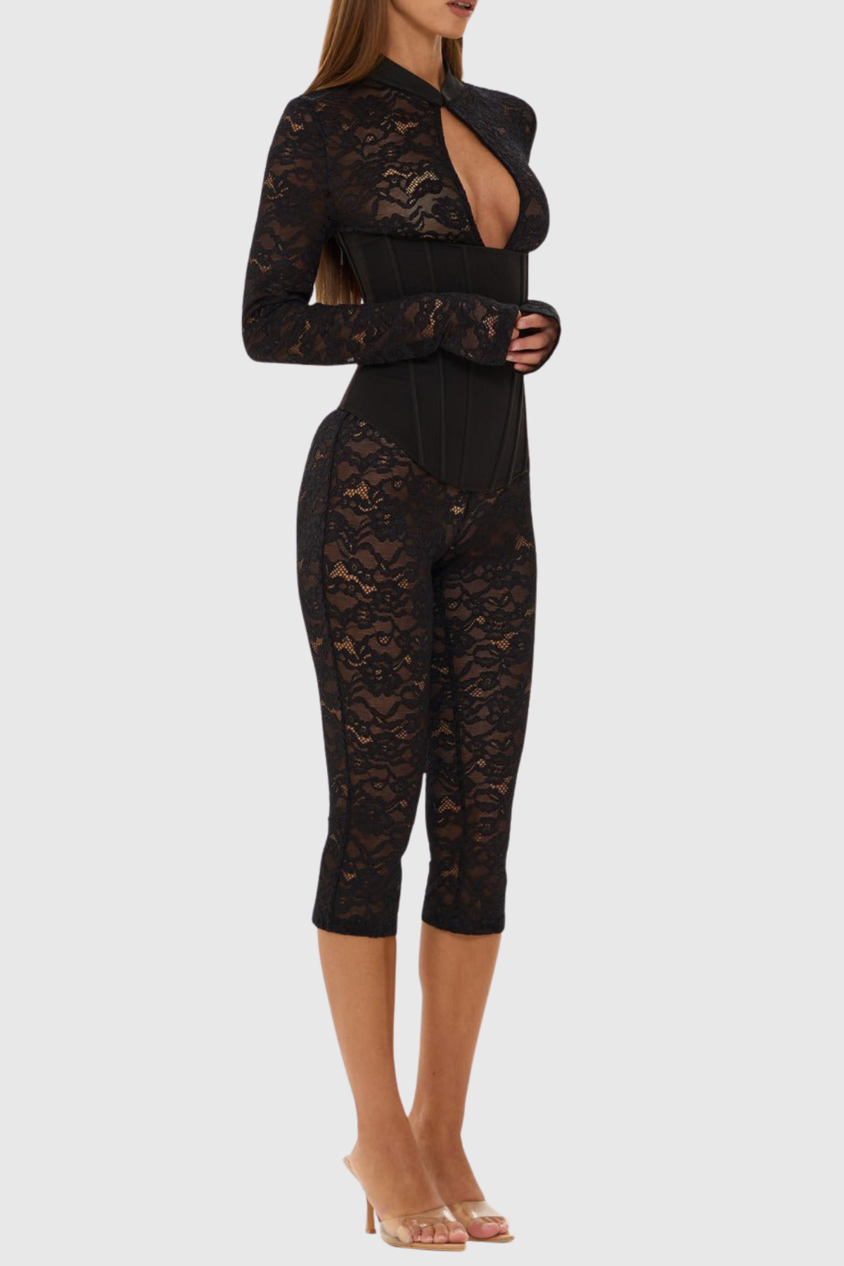 Leade Lace Corset Jumpsuit - Black
