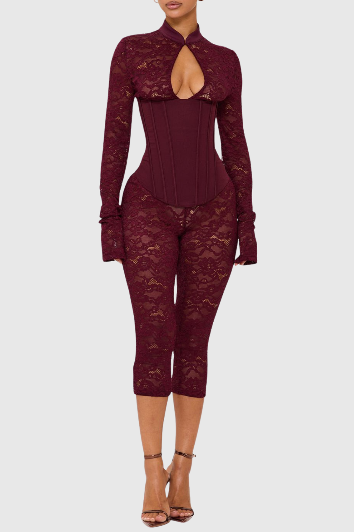 Leade Lace Corset Jumpsuit - Wine