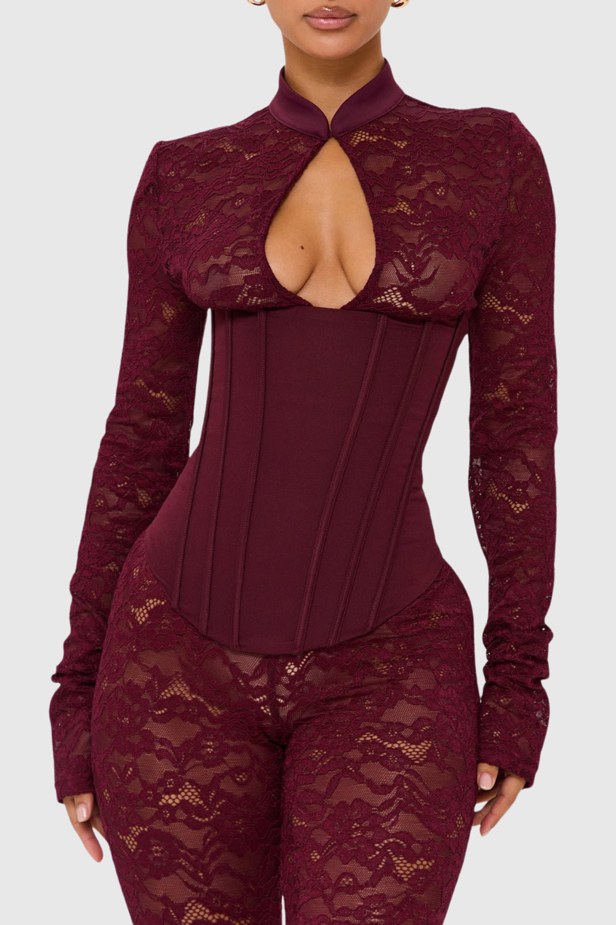 Leade Lace Corset Jumpsuit - Wine