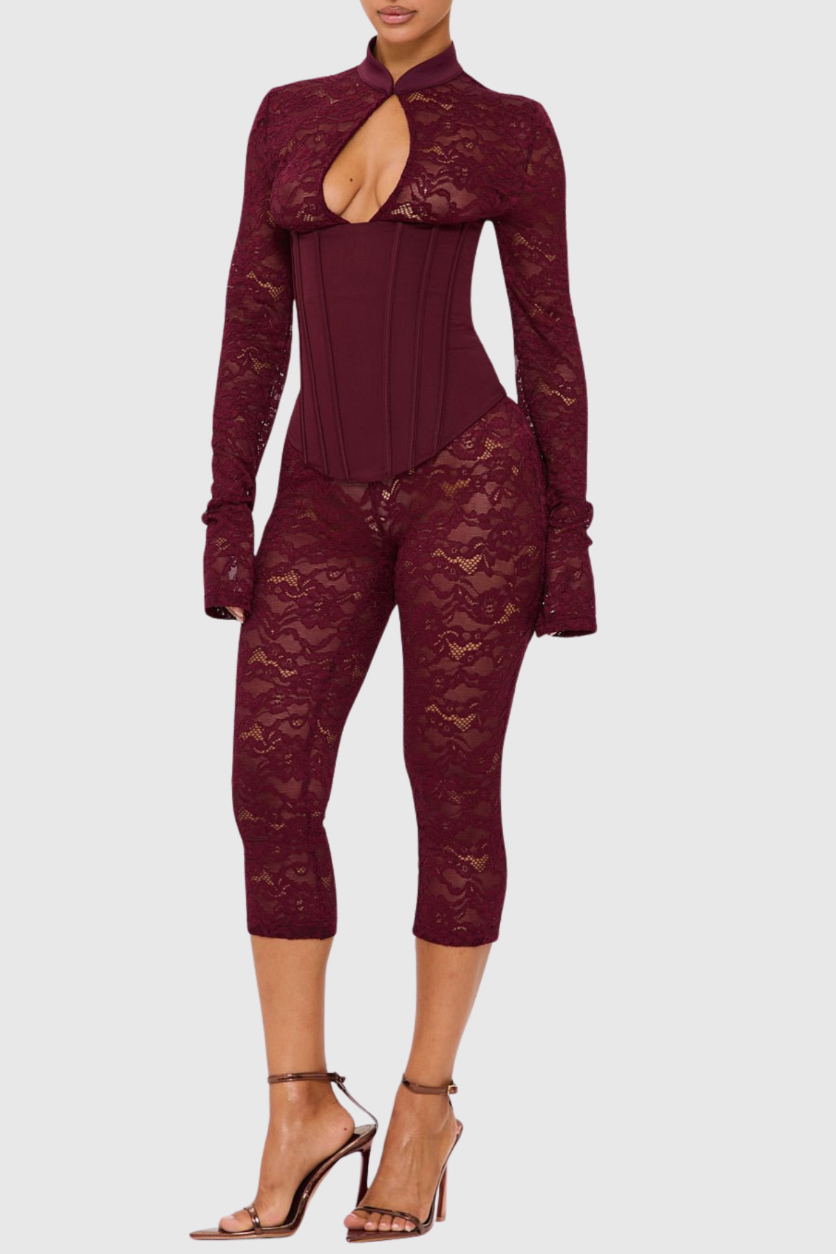 Leade Lace Corset Jumpsuit - Wine