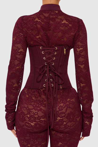 Leade Lace Corset Jumpsuit - Wine