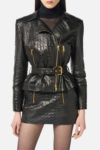 Leanra Crocodile Print Leather Jacket