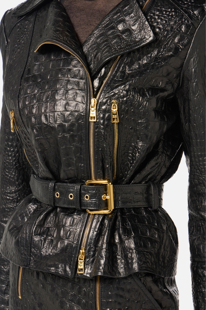 Leanra Crocodile Print Leather Jacket