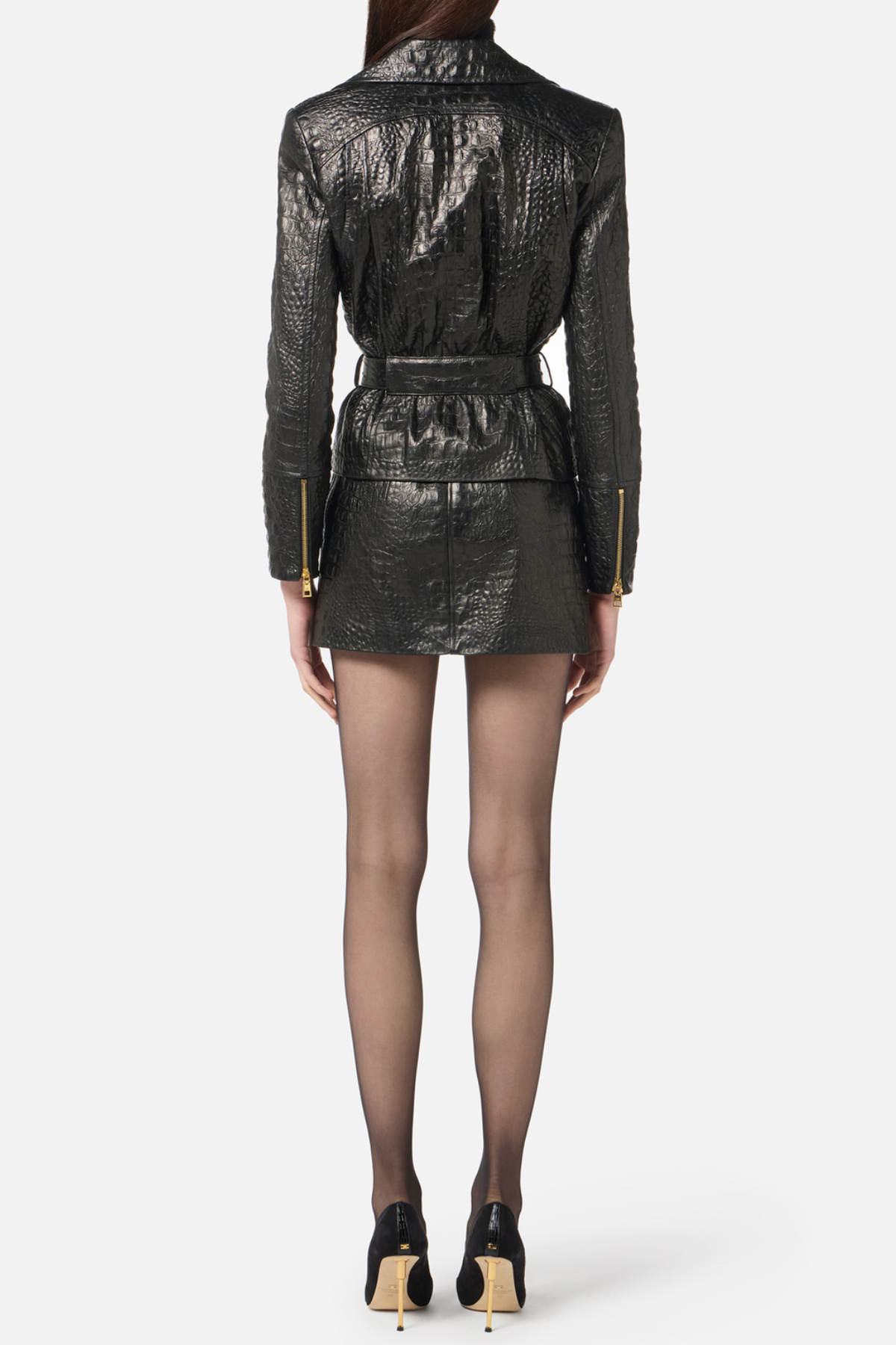 Leanra Crocodile Print Leather Jacket