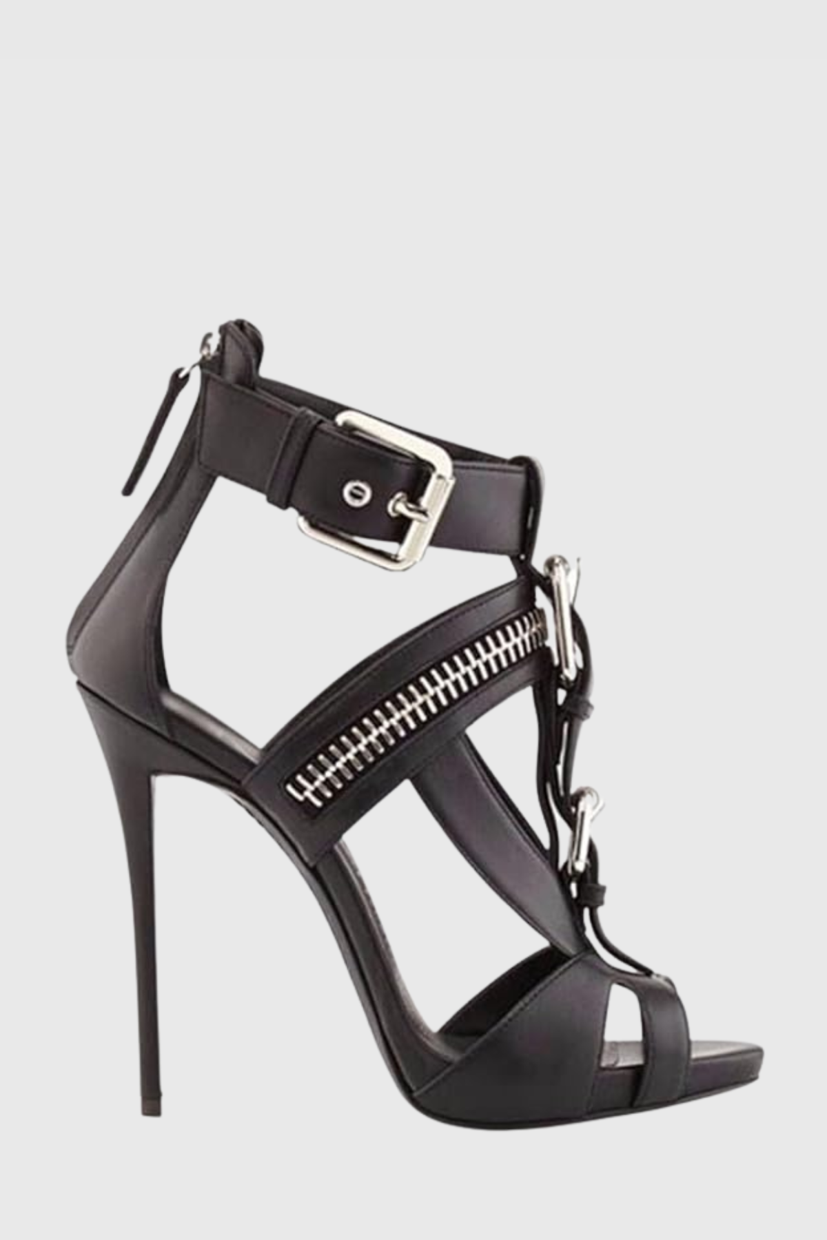 Learta Buckle Zip T Strap Sandals - Black