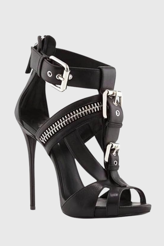 Learta Buckle Zip T Strap Sandals - Black