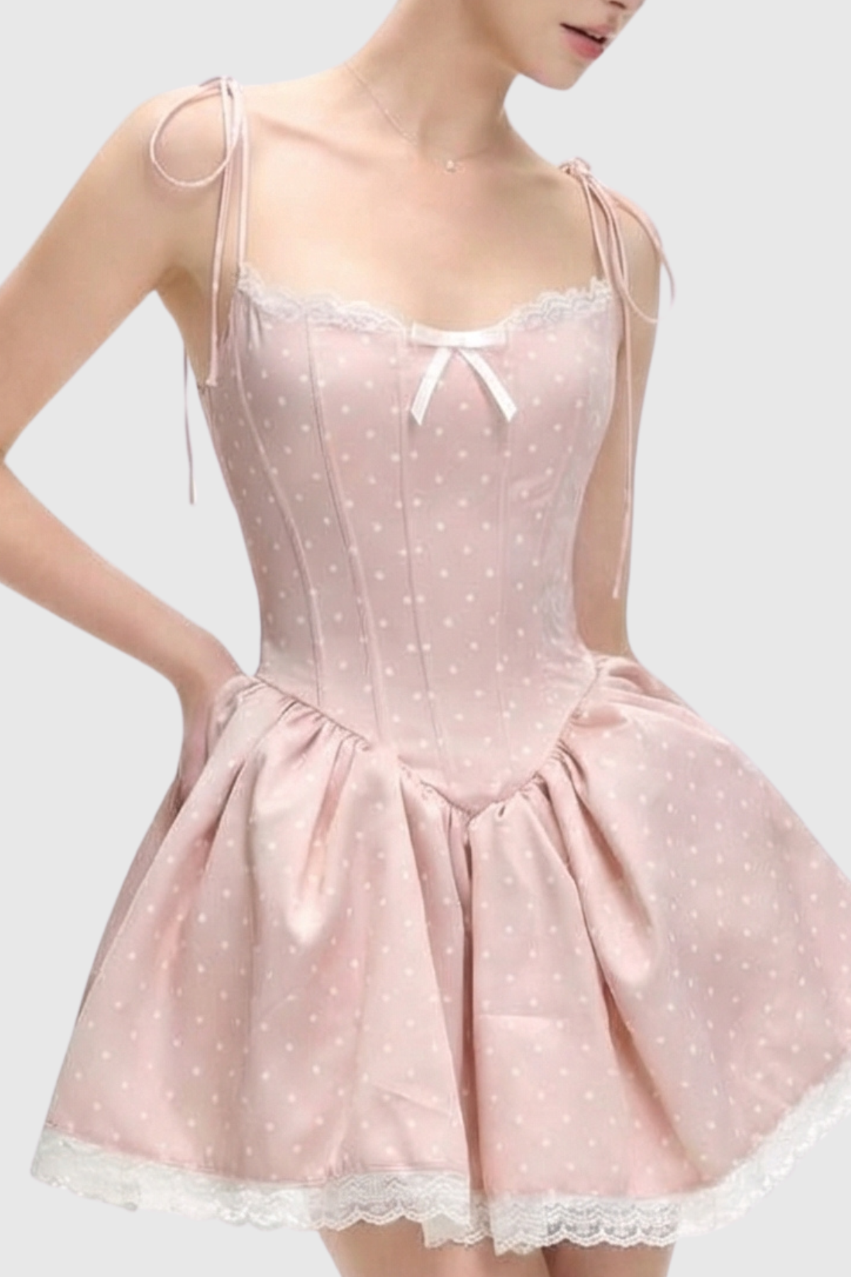 Leatria Bow Polka Dot Mini Dress - Pink