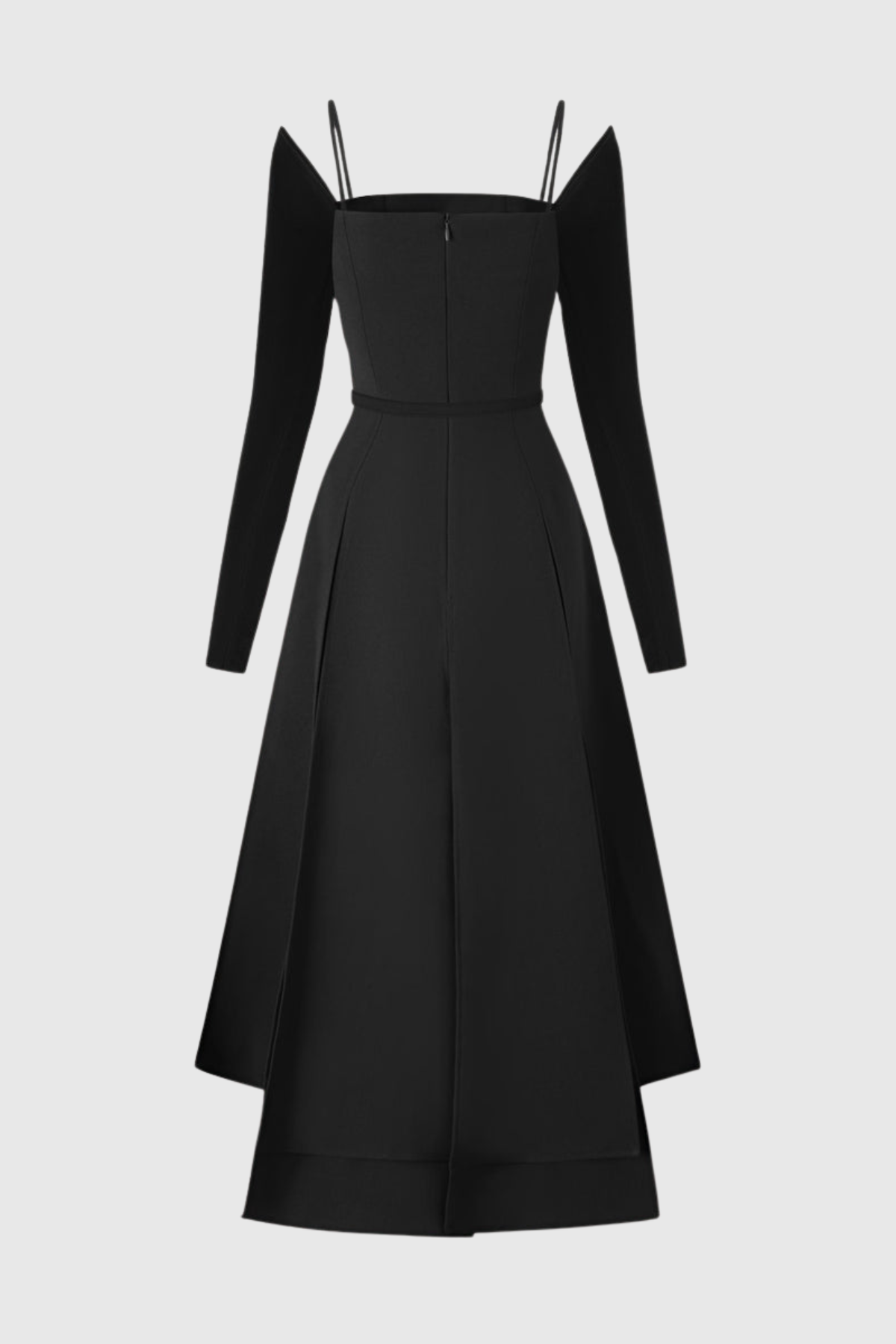 Ledie Off Shoulder Belted Slit Midi Dress - Black