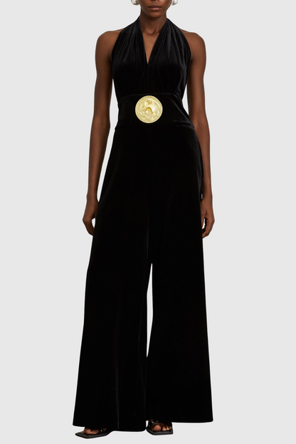 Leiba Halter Velvet Jumpsuit - Brown