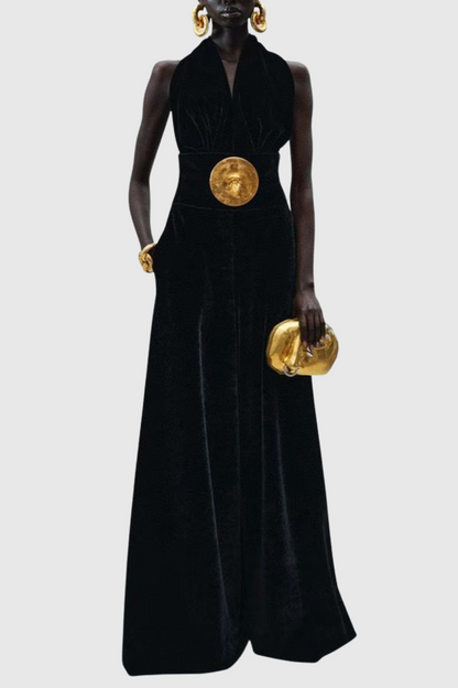 Leiba Halter Velvet Jumpsuit - Brown