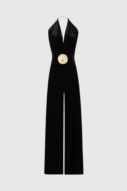 Leiba Halter Velvet Jumpsuit - Brown