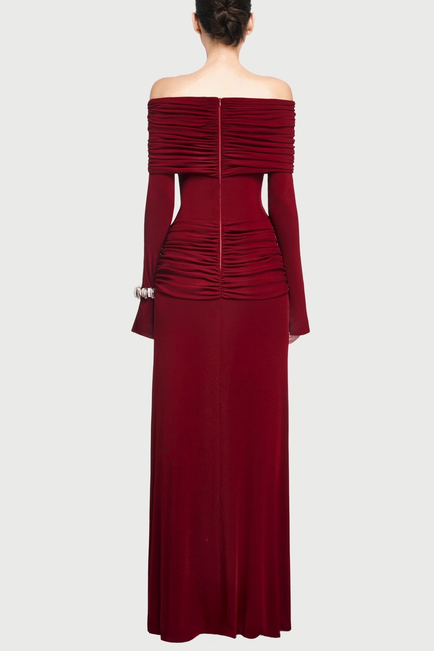 Lekeisha Off Shoulder Draped Maxi Dress - Wine