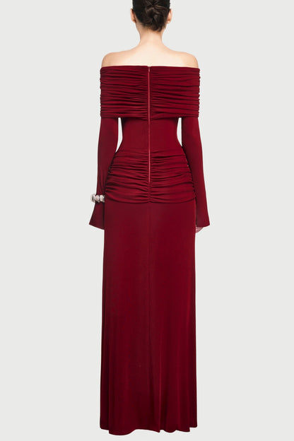 Lekeisha Off Shoulder Draped Maxi Dress - Wine