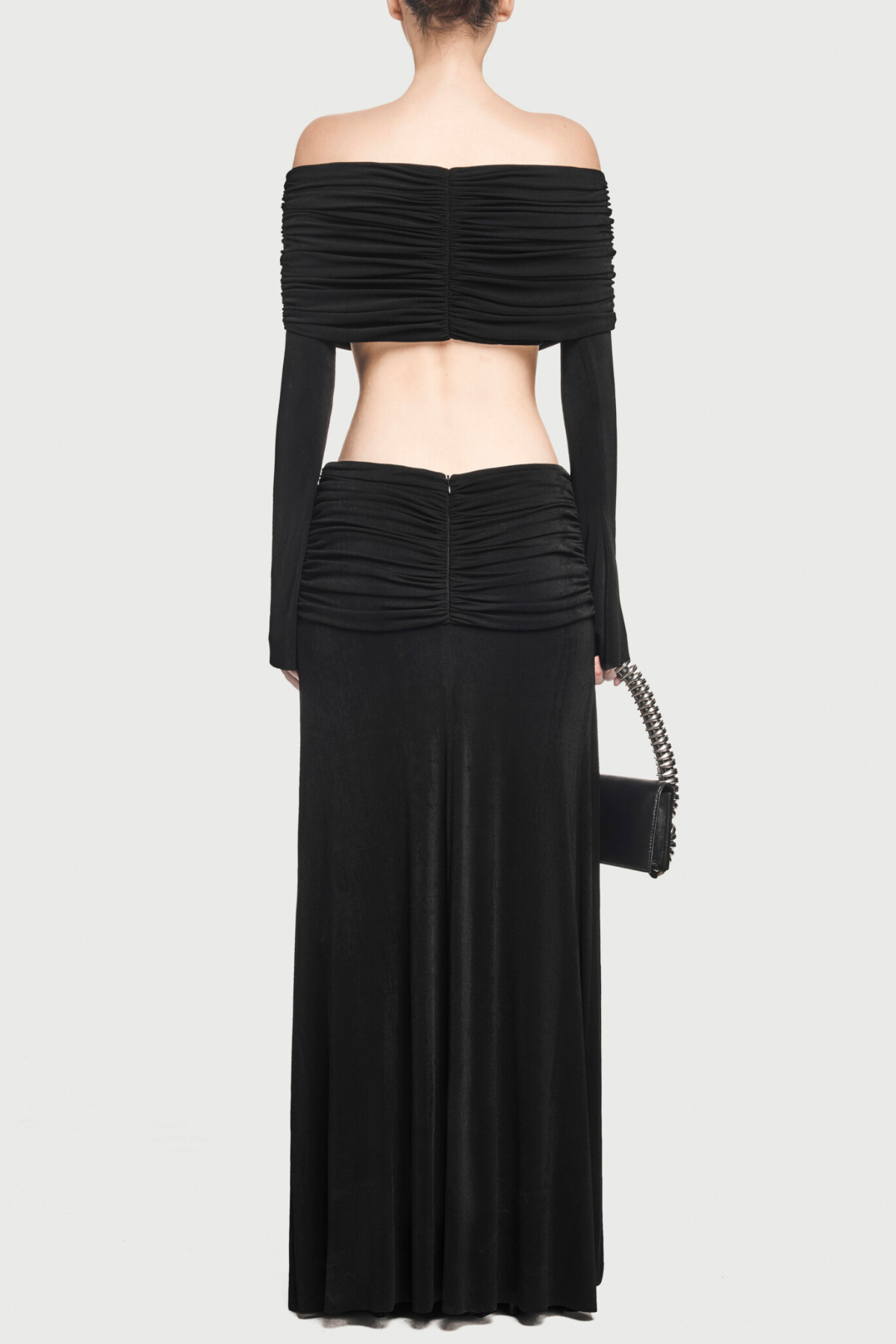 Lekeisha Off Shoulder Ruched Top & Maxi Skirt Set - Black