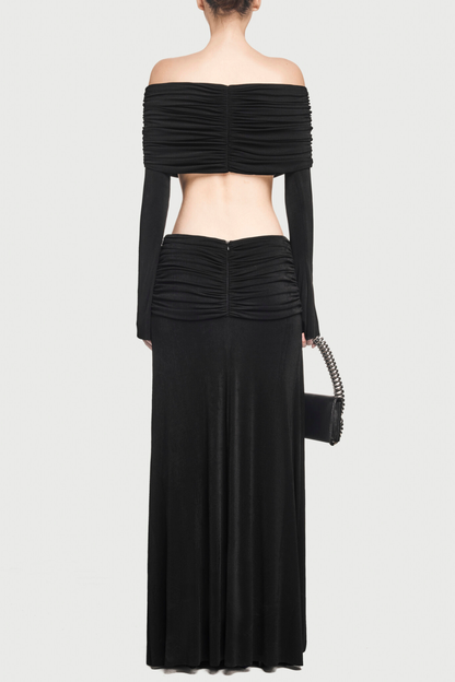 Lekeisha Off Shoulder Ruched Top & Maxi Skirt Set - Black