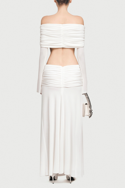 Lekeisha Off Shoulder Ruched Top & Maxi Skirt Set - White