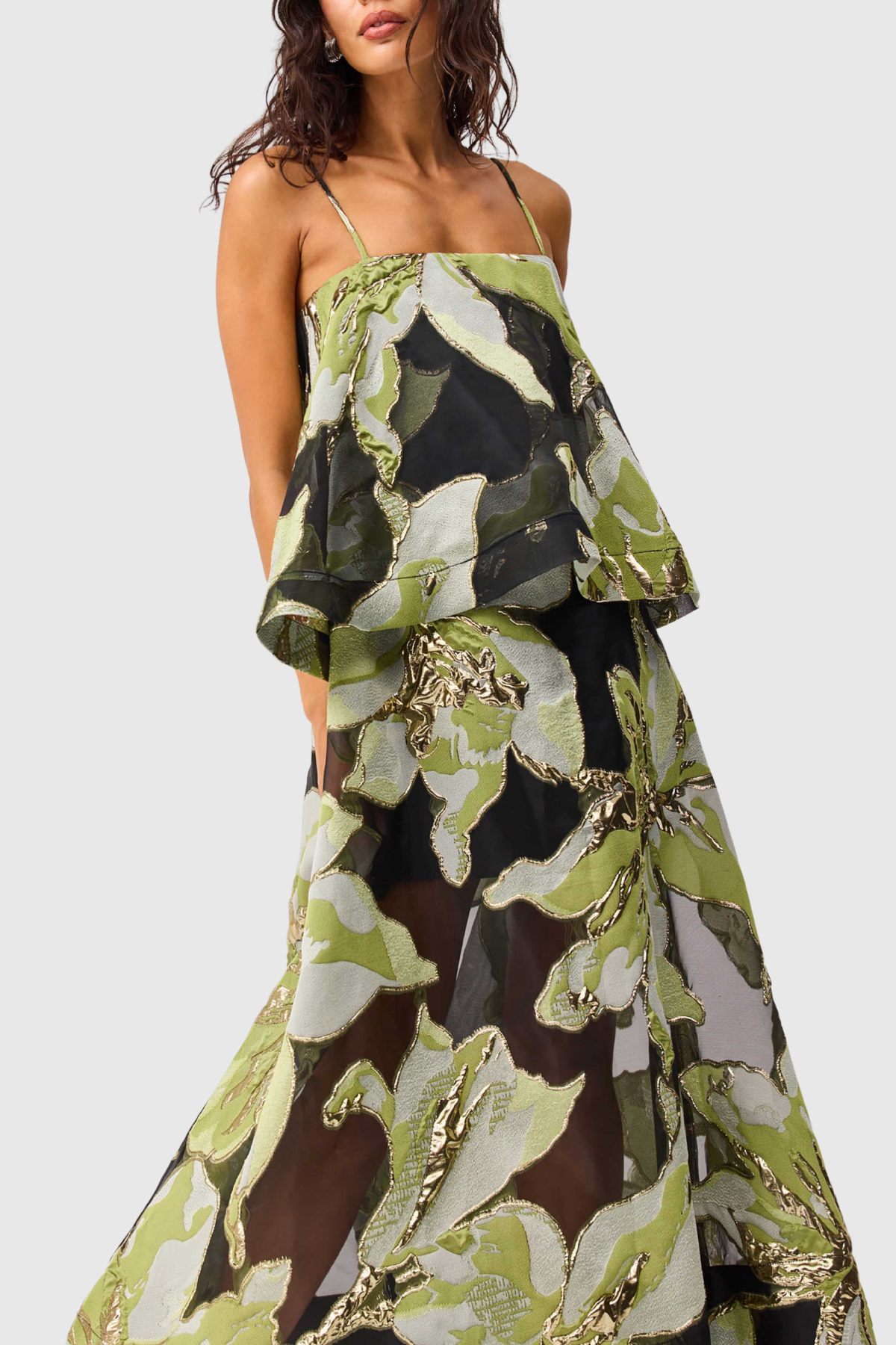 Lennox Floral Jacquard Maxi Dress - Green
