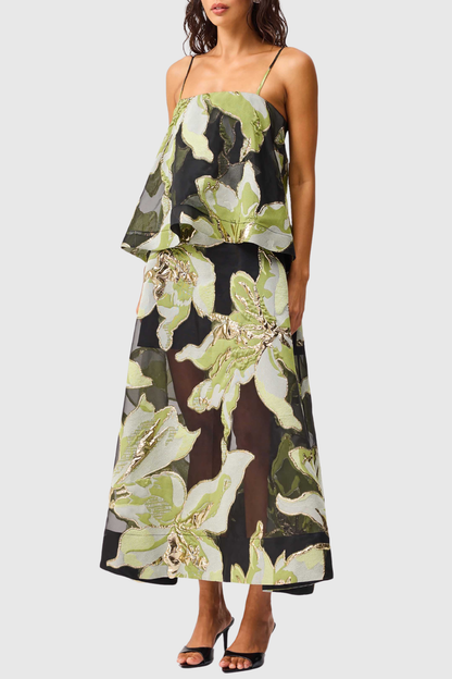Lennox Floral Jacquard Maxi Dress - Green