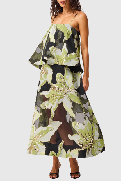 Lennox Floral Jacquard Maxi Dress - Green