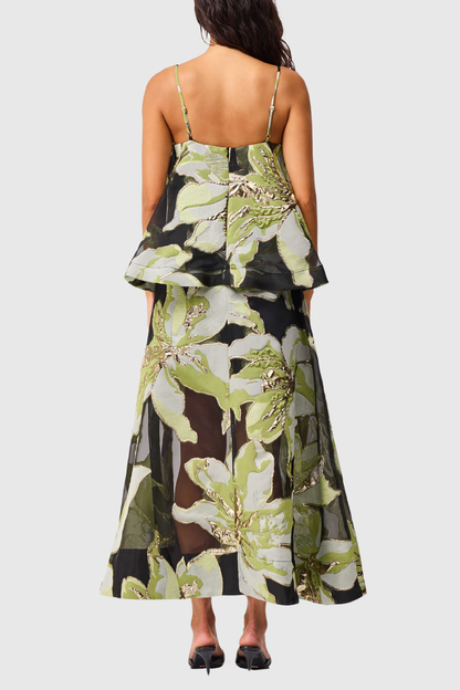 Lennox Floral Jacquard Maxi Dress - Green