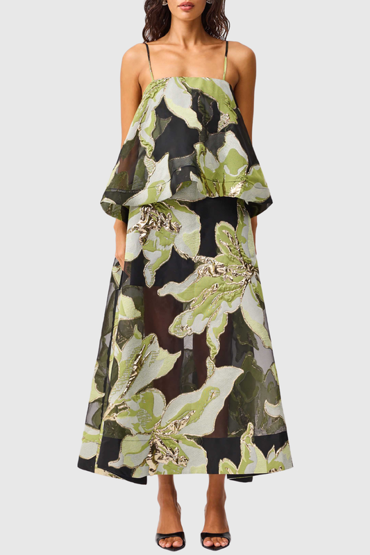 Lennox Floral Jacquard Maxi Dress - Green