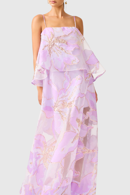 Lennox Floral Jacquard Maxi Dress - Purple