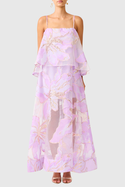 Lennox Floral Jacquard Maxi Dress - Purple