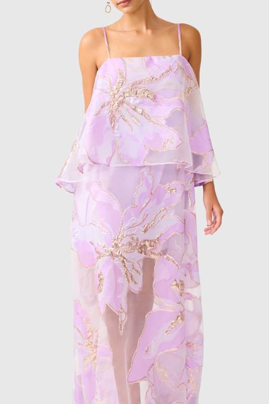 Lennox Floral Jacquard Maxi Dress - Purple