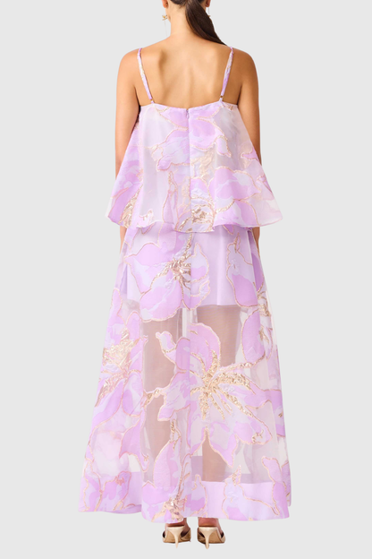 Lennox Floral Jacquard Maxi Dress - Purple