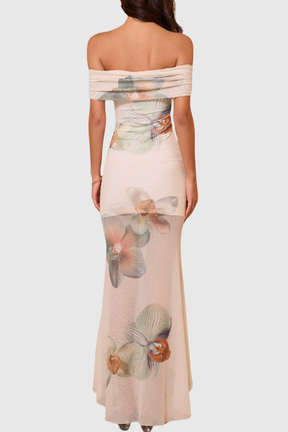 Leocadia Off Shoulder Floral Mesh Maxi Dress