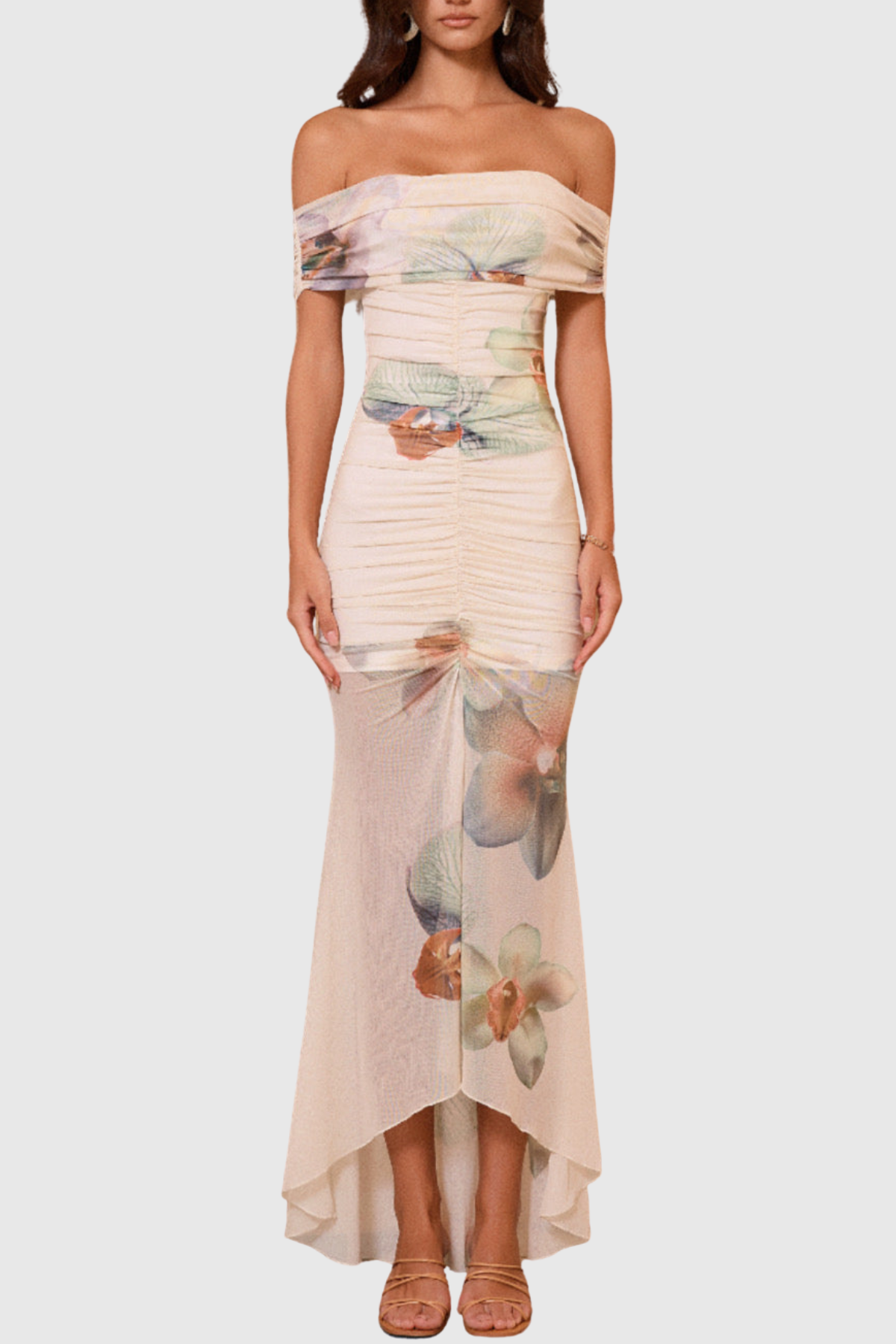 Leocadia Off Shoulder Floral Mesh Maxi Dress