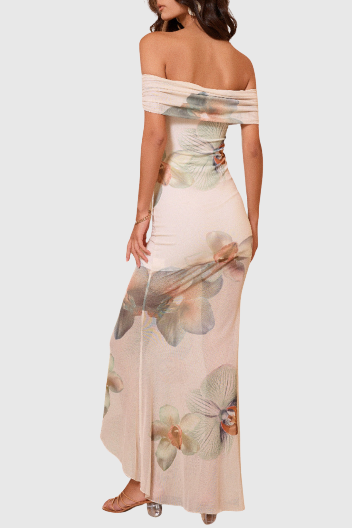 Leocadia Off Shoulder Floral Mesh Maxi Dress