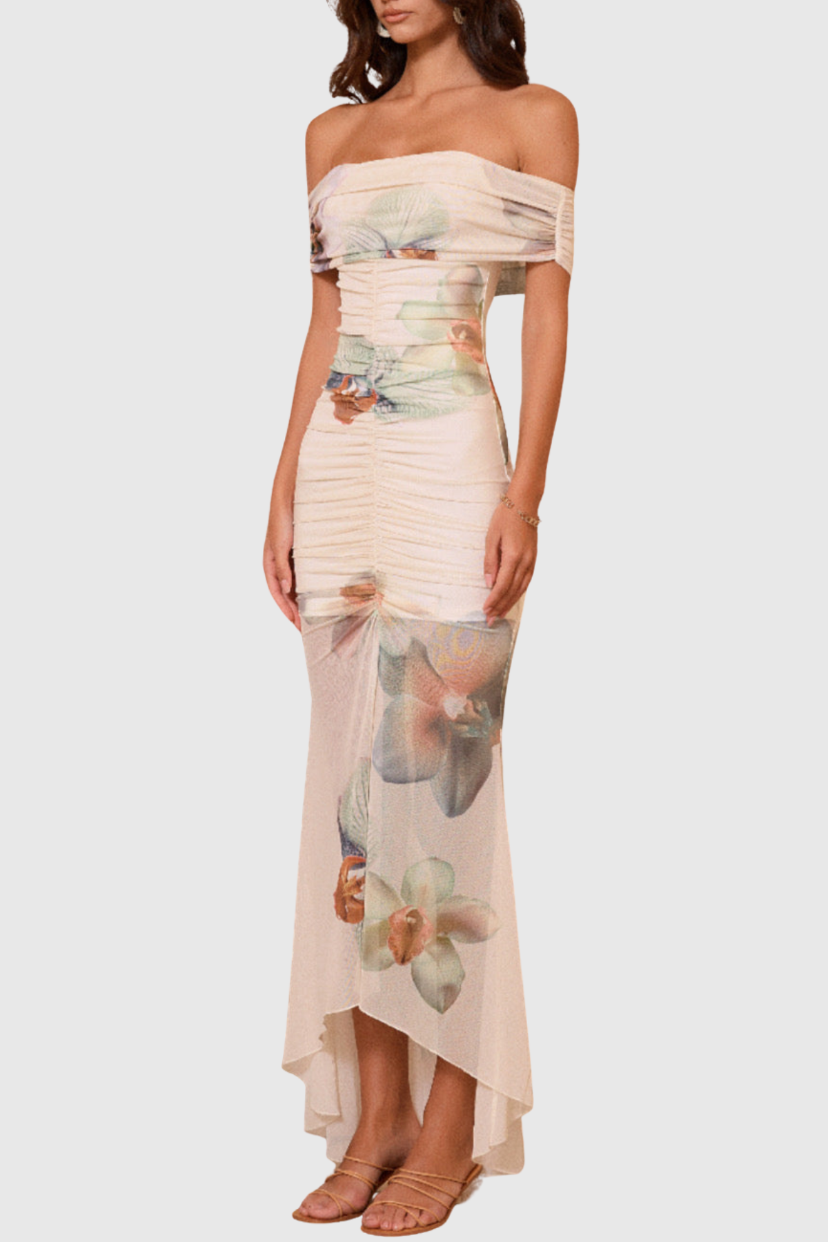 Leocadia Off Shoulder Floral Mesh Maxi Dress