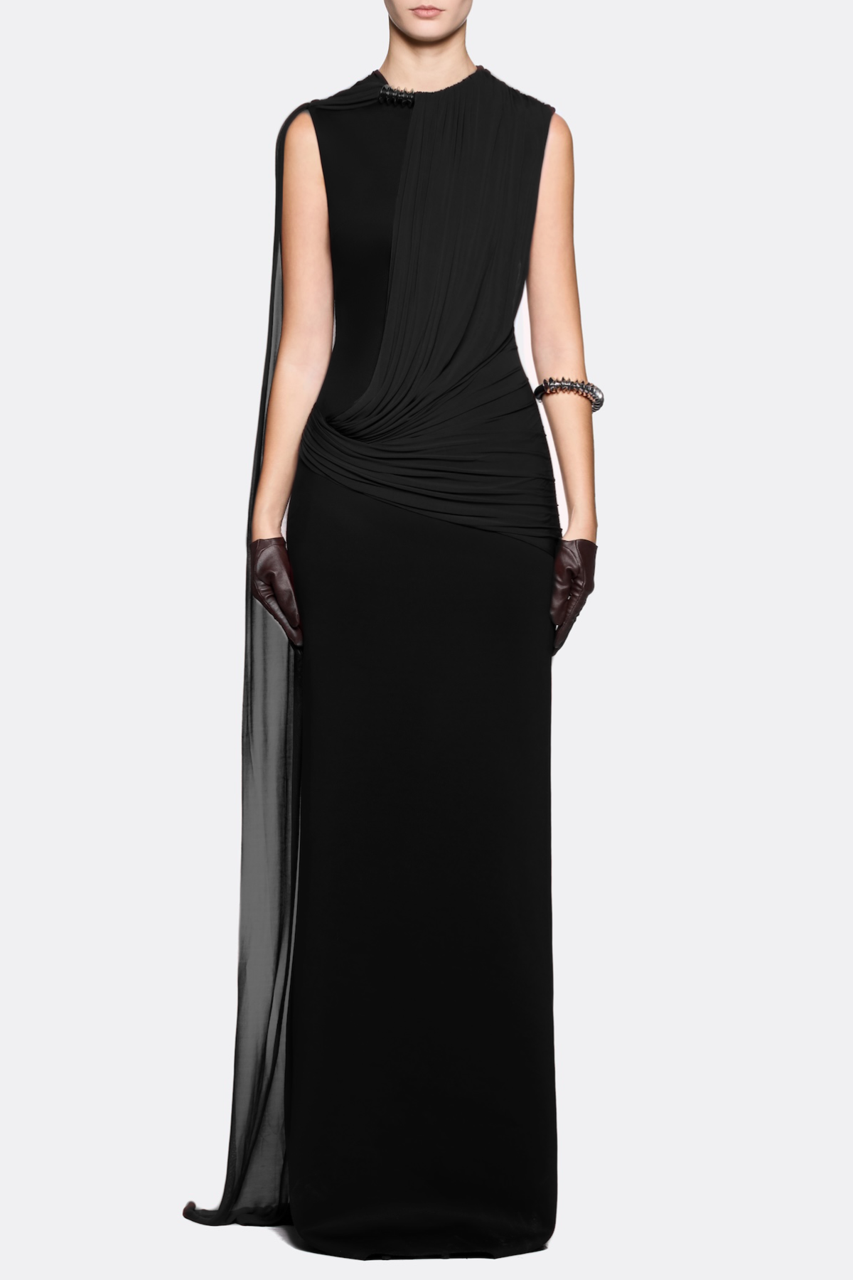 Leonel Sleeveless Cape Draped Maxi Dress - Black