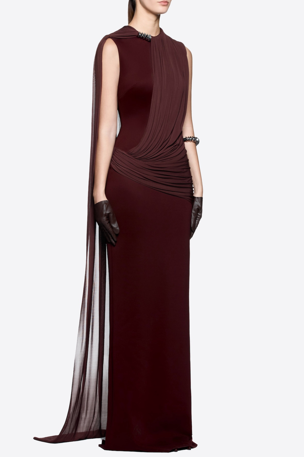 Leonel Sleeveless Cape Draped Maxi Dress - Brown