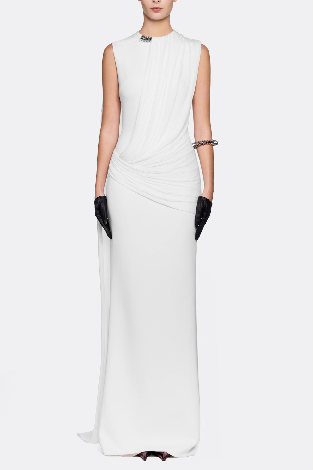 Leonel Sleeveless Cape Draped Maxi Dress - White