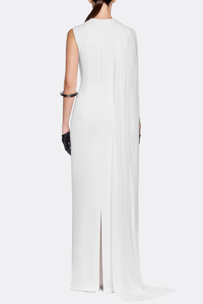 Leonel Sleeveless Cape Draped Maxi Dress - White