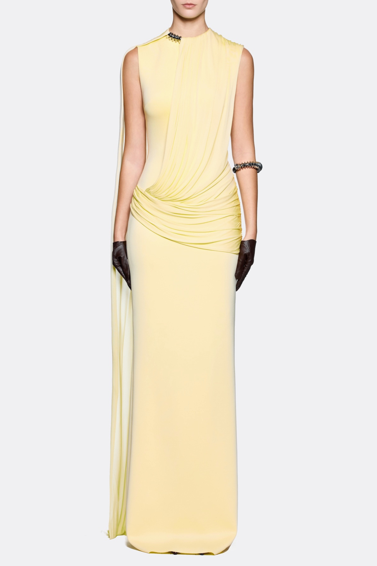 Leonel Sleeveless Cape Draped Maxi Dress - Yellow