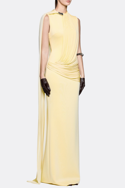 Leonel Sleeveless Cape Draped Maxi Dress - Yellow