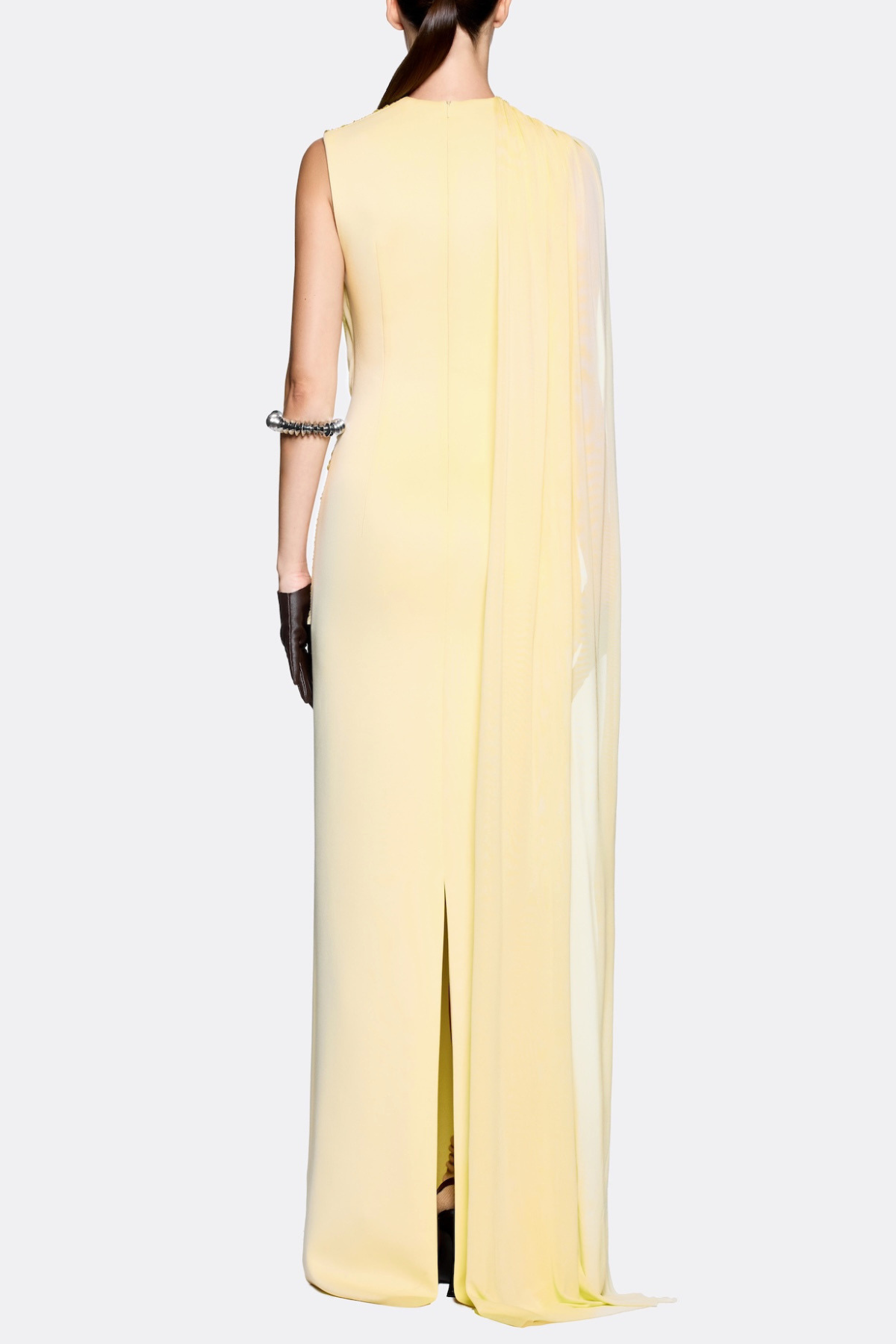 Leonel Sleeveless Cape Draped Maxi Dress - Yellow