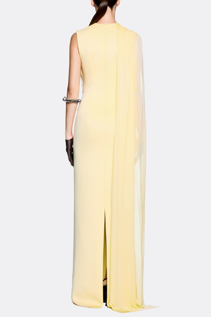 Leonel Sleeveless Cape Draped Maxi Dress - Yellow