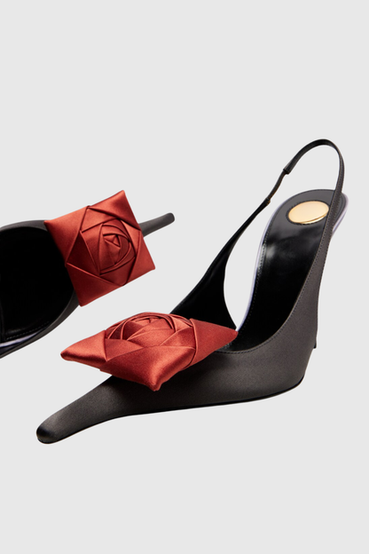 Leoral Rose Satin Slingback Pumps - Black