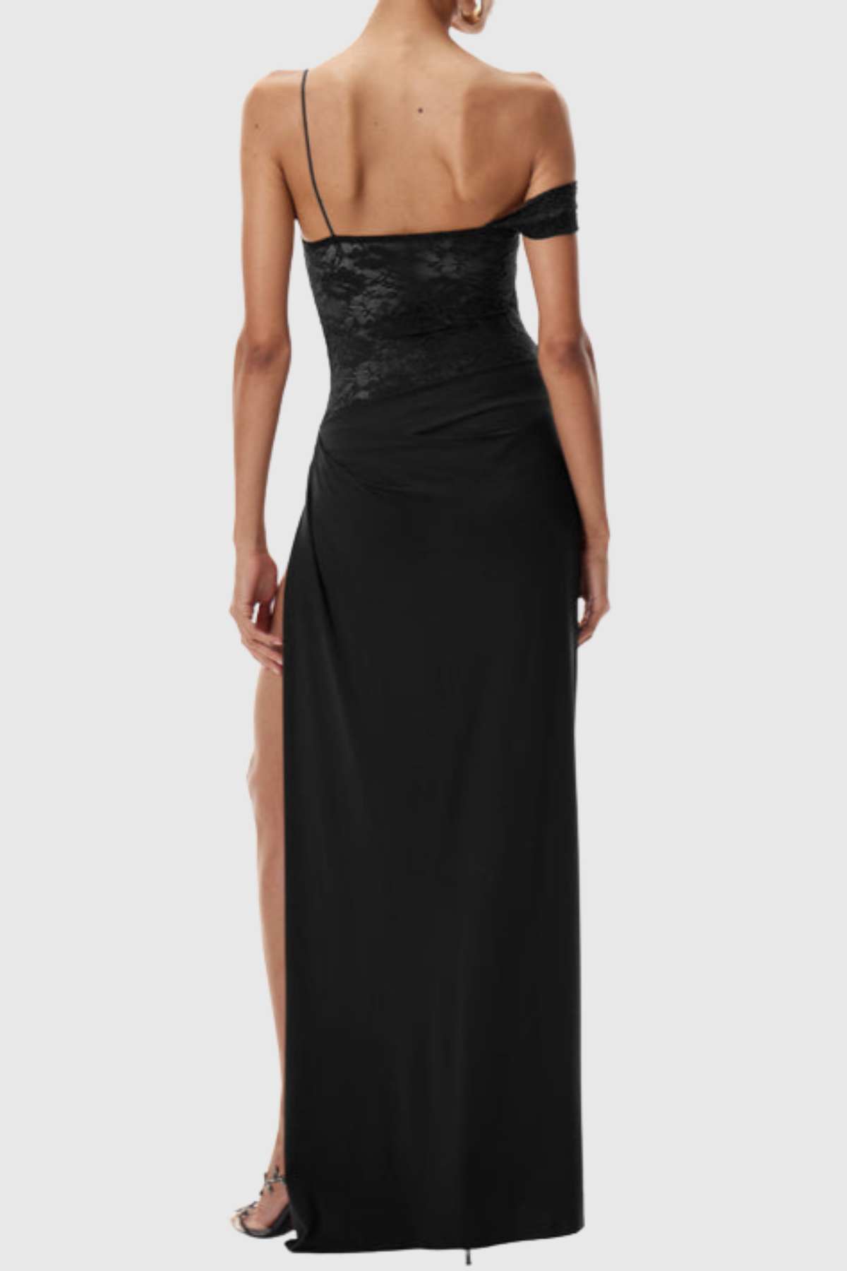 Leroy Lace Panel  Asymmetric Maxi Dress - Black