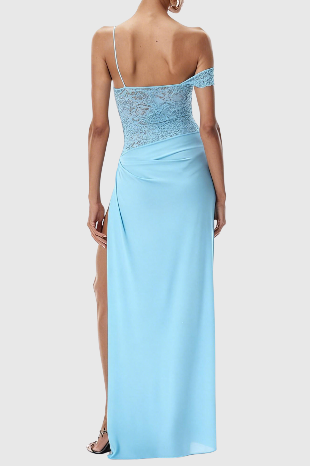 Leroy Lace Panel  Asymmetric Maxi Dress - Blue