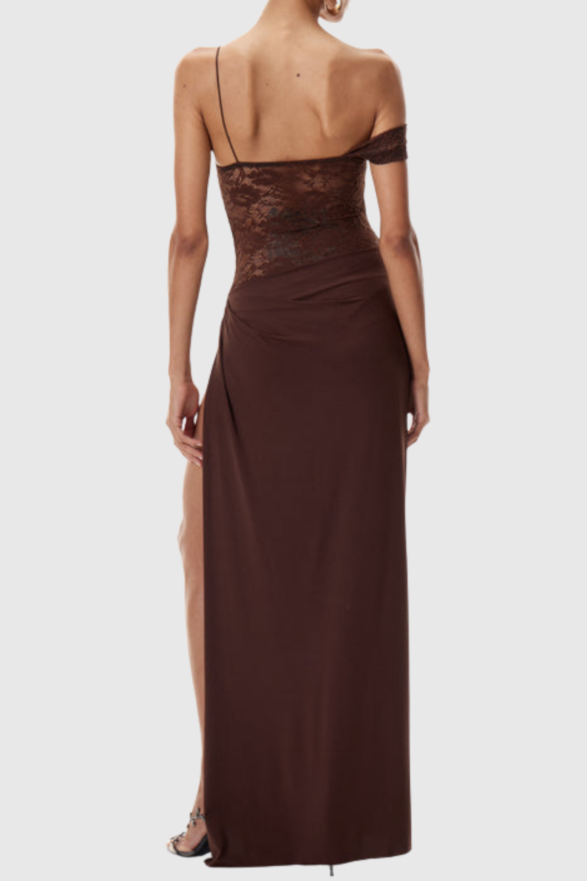 Leroy Lace Panel  Asymmetric Maxi Dress - Brown