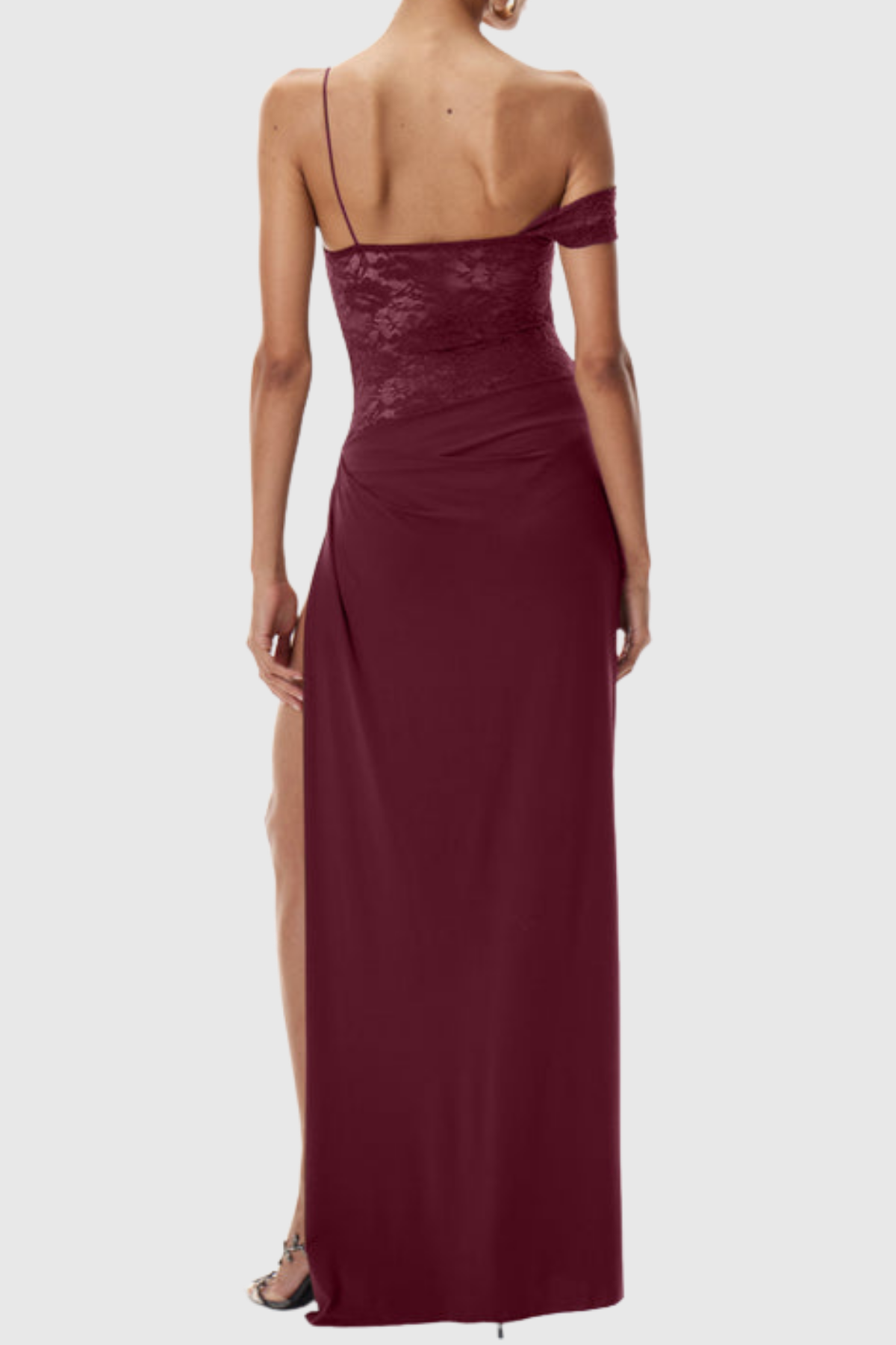 Leroy Lace Panel  Asymmetric Maxi Dress - Wine