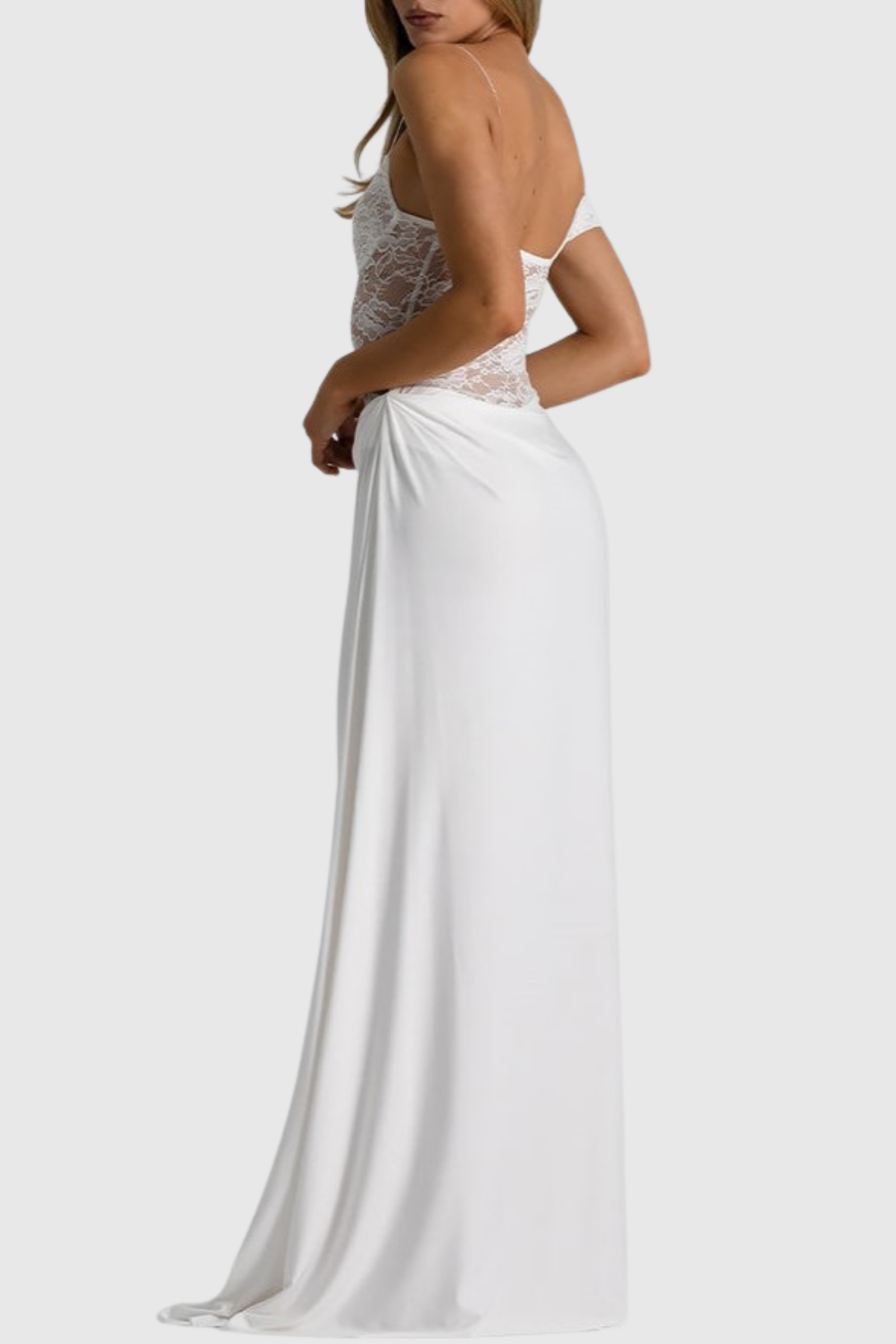 Leroy Lace Panel  Asymmetric Maxi Dress - White