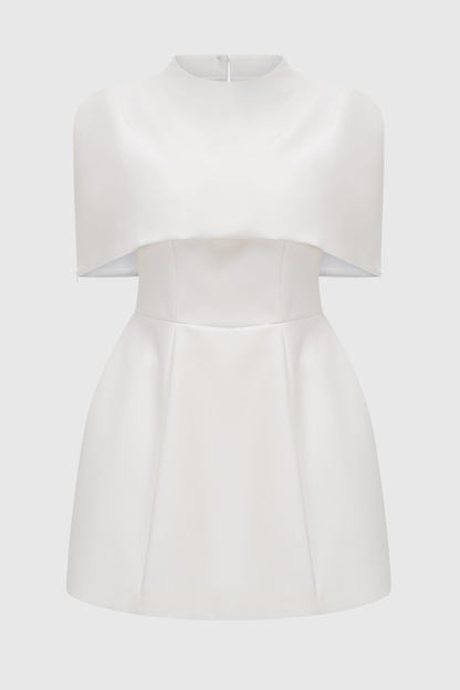 Letaia Cape Structured Mini Dress - White