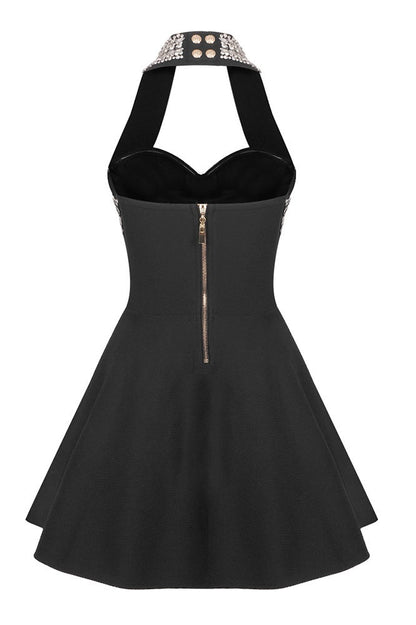 Leticia Crystal Halter Mini Bandage Dress - Black