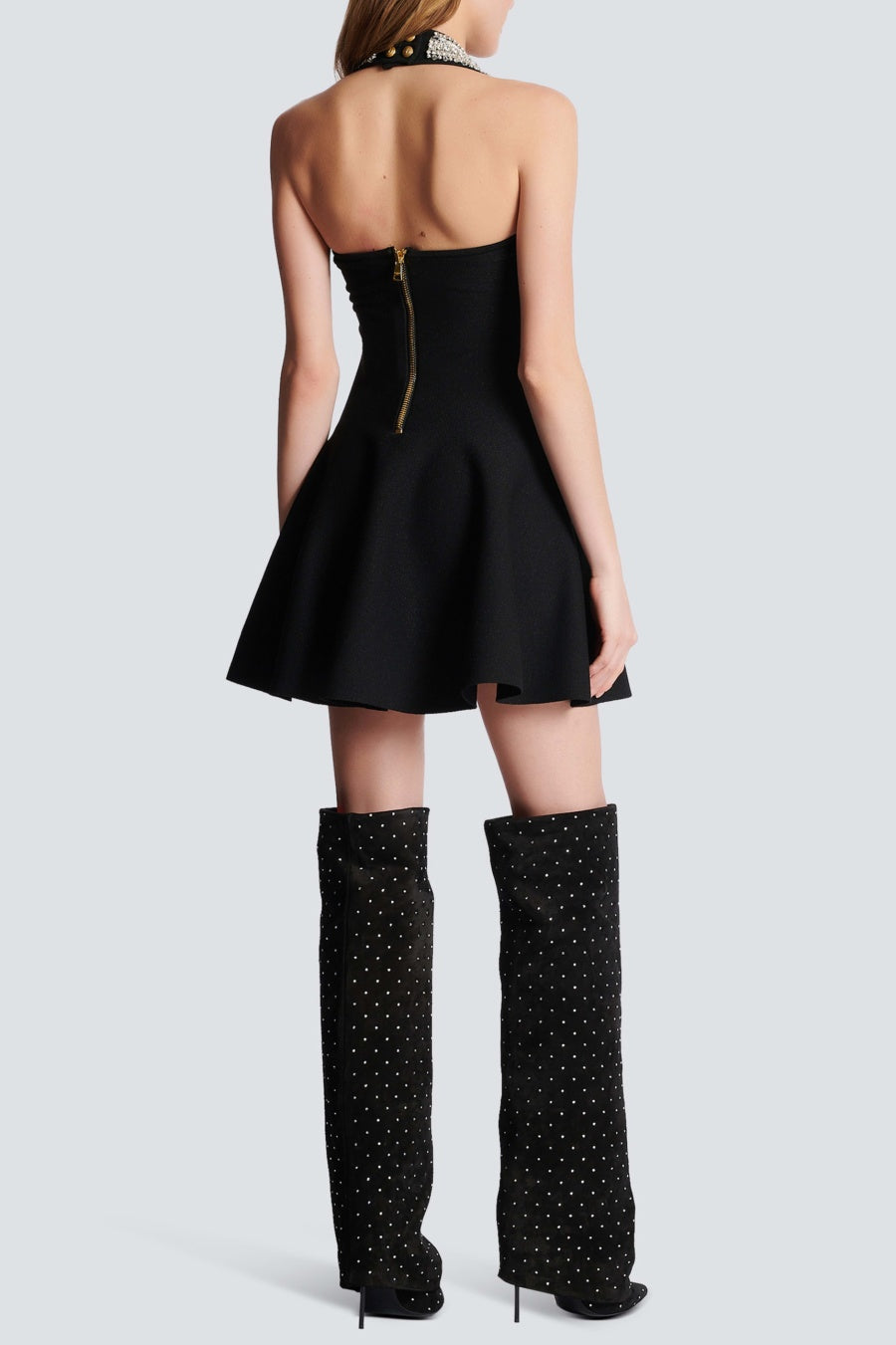 Leticia Crystal Halter Mini Bandage Dress - Black